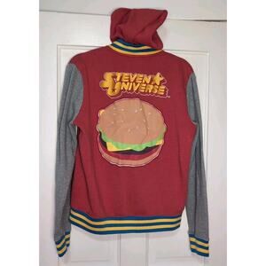 Steven Universe Hoodie Red Varsity Snap Fleece Star Burger Graphic Men's S(C)